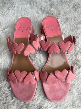 Laurence Dacade Pink Suede Heart Strap Slide Sandals Size 8.5